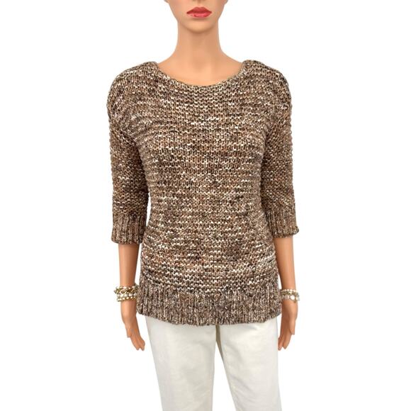 Chicos Autumn Chunky Marled Knit Sweater Size S Brown Textured Neutral Fall Cozy - Picture 2 of 11